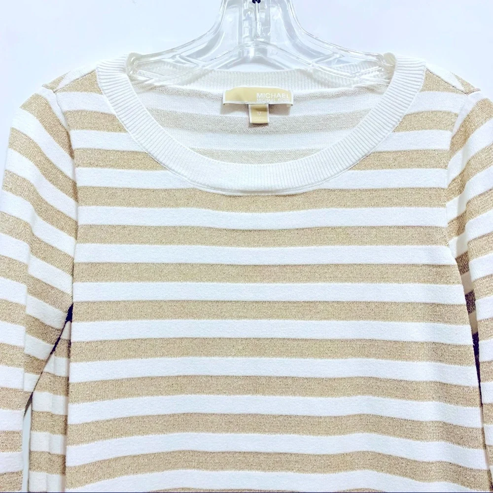 MICHAEL Michael Kors Women’s Lurex White & Gold Striped Knit Sweater